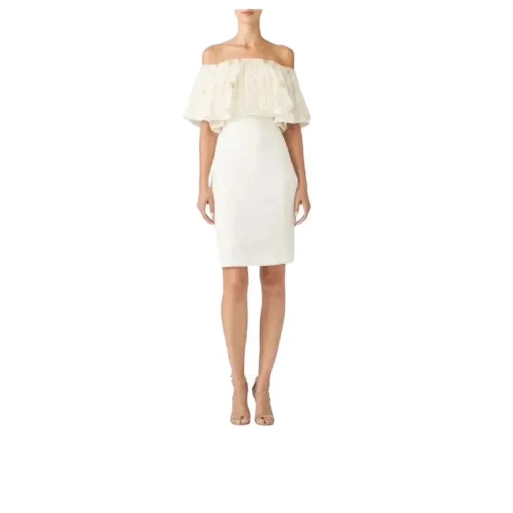 Slate & Willow Golden Iris Dress Lace Ruffle Off Shoulder Sheath Party 12 RTR